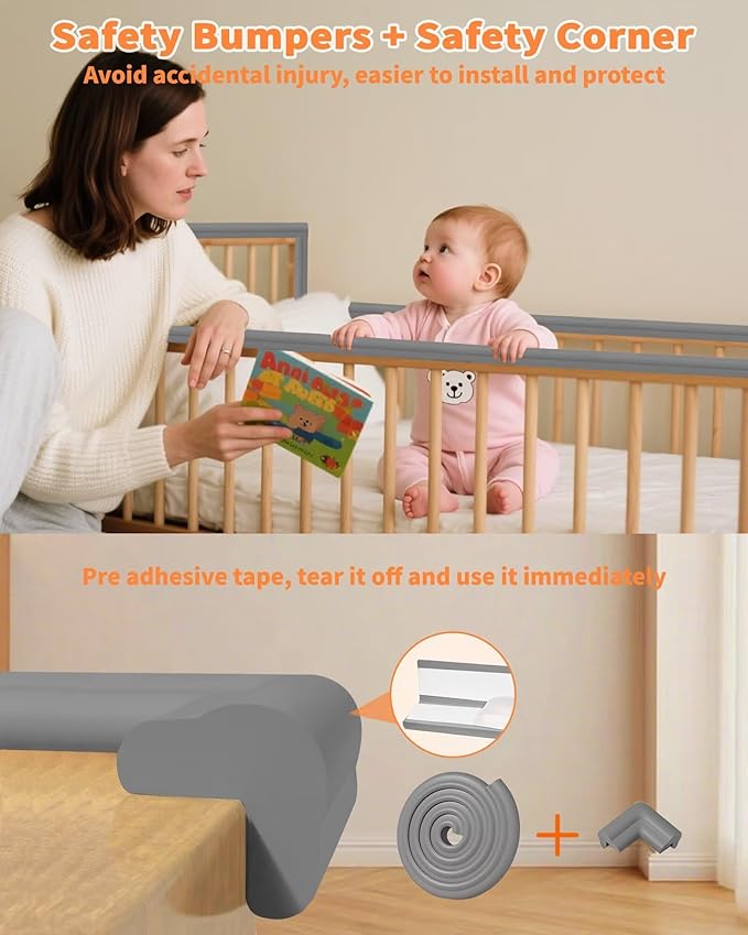 QYV Edge Corner Protector Baby Proofing, 6.56FT 0.6'' Thicken L-Shape Furniture Fireplace Safety Bumper Guard with 6 Corners, Pre-Taped, Soft NBR Rubber Foam, Table Edge Protector for Baby (Grey)