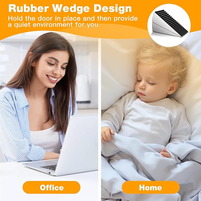 2 Pack Heavy Duty Metal Door Stop, Strongest Large Adjustable Spring Door Stopper Up to 3 inch Tall, Door Stoppers for Bottom of Door, Silver Rubber Door Wedge for Any Heavy Doors