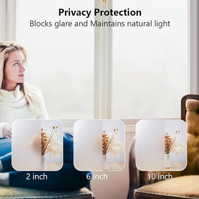 Finnez Window Privacy Film Frosted Glass Electrostatic Privacy Window Film Privacy Protection Window Stickers Anti-UV for Home Living Room Bedroom 35.4 Inch x 13.1 Feet
