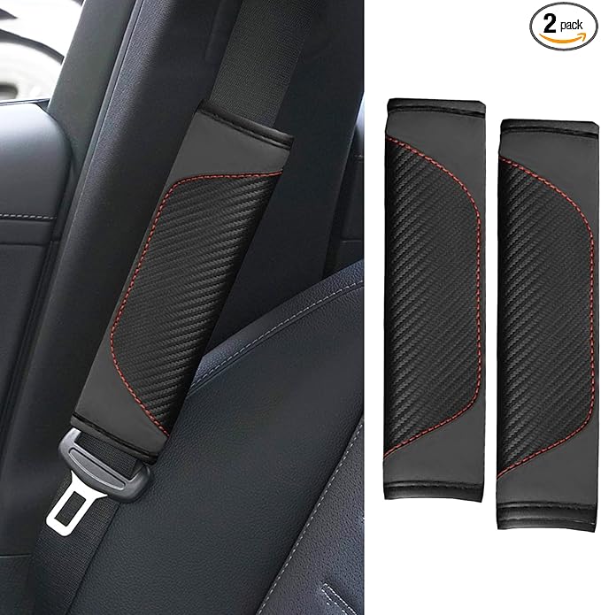 2PCS Car Seat Belt Cover Pad, Soft Carbon Fiber Leather Seatbelt Shoulder Protector for a More Comfortable Driving, Universal Safety Belt Strap Cover to Protect Your Neck (Black)