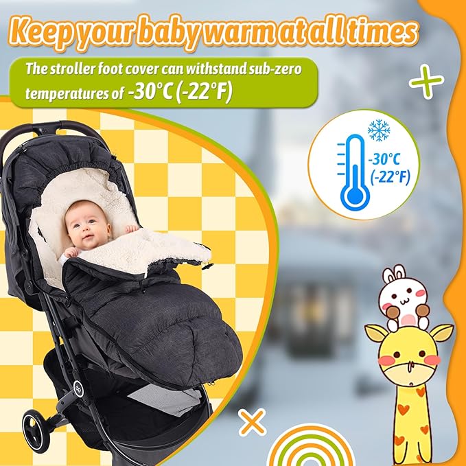 KERHAND Waterproof &Thicken Universal Stroller Cover Winter,Stroller Footmuff Bunting Bag for Warm Strollers Muff,Stroller Accessories for Baby Sleeping Bag Winter Stroller Blanket