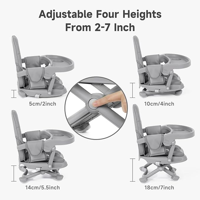 YOLEO Baby High Chair Booster Seat for Dining Table, Foldable High Chairs with Adjustable Heights, Travel Booster Seat with Removable Tray