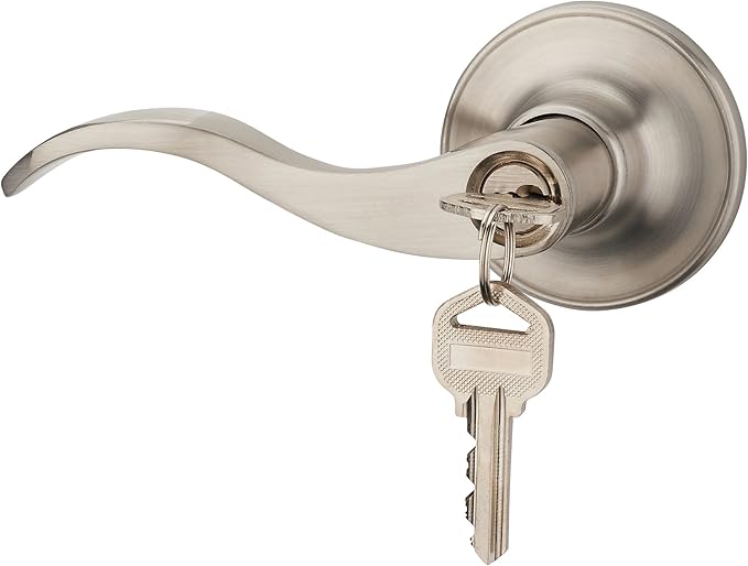 1 Pack of HENYIN Wave Lever Keyed Entry Door Lock/Door Knob Hardware Handle and Closet Lockset, Silver Color, with Key,Left Hand(805SN-L)