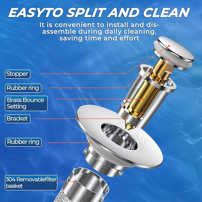 Sink Stopper Hair Catcher, Pop-up Sink Drain Strainer with Removable Stainless Steel Strainer Basket Hair Catcher, Bathroom Sink Strainer for Bathroom Sink Stopper Replacement(1PCS)