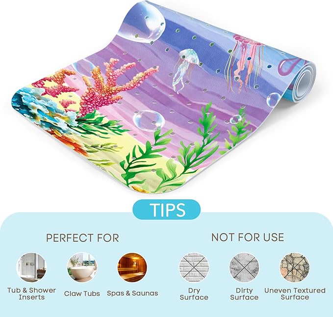 SHUCHING Beach Ocean Sea Baby Bath Mat for Tub Non Slip-40 X 16Inch, Kids Bathtub Mat Anti Slip, Toddler Long Shower Mat for Bathroom Mold Free, Machine Washable