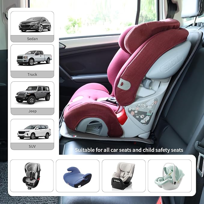 Viaviat Car Seat Protector Leather Waterproof Child Safety Seat Protector Cover with Thick Pad and 2 Large Pockets Durable Kick Mat for All Auto Seat (Brown)