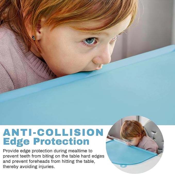 Large Silicone Suction Mat, 17" x 12" Thick Mats with Edge-Bumper, Raised Edge Leakproof, Non-Slip for Kids Toddler Baby Essentials Table Placemat, Restaurant Eating, Plates, Art, Craft & Painting