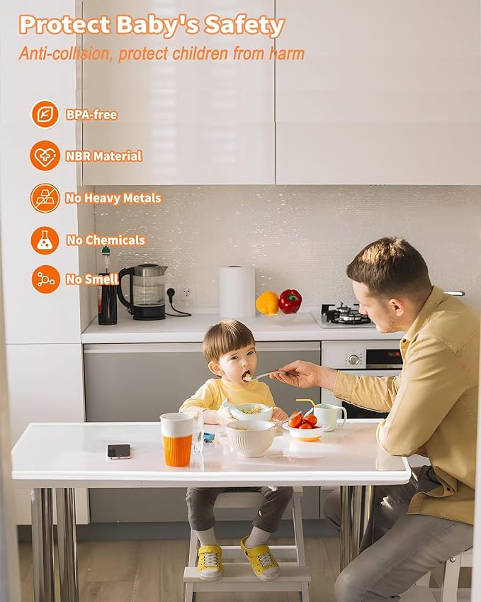 QYV Edge Protector for Baby Proofing, 6.6FT 0.67’’Th L-Shape Air Buffering Soft NBR Rubber Foam Furniture Edge Bumper Guards with 6 Corners, Pre-Taped, Thick Table Bumper Guard for Babies (White-gray)