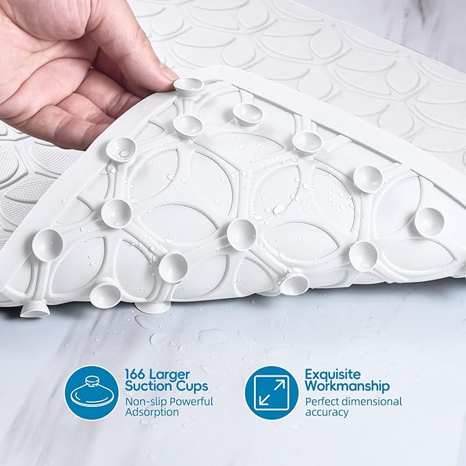 Bathtub Mat Non Slip with Suction Cups - 100% Rubber Bathroom Mat Textured for Bath Tub Shower Safety - Soft on Touch - BPA/PVC Free - Pet Dog Bath Mat - Machine Washable - 16 × 28 Inch（White）