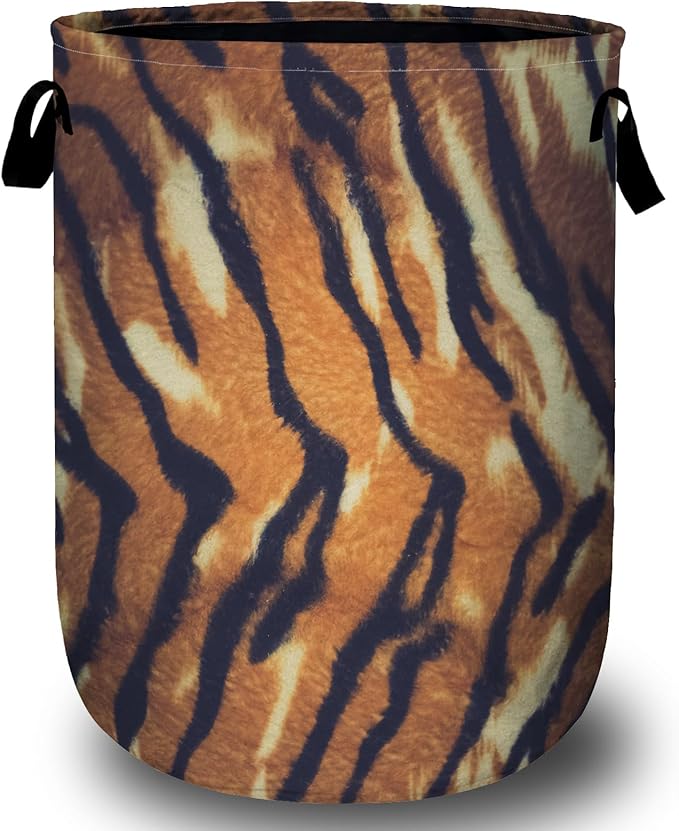 Tiger Texture Laundry Basket, Laundry Hamper Collapsible Oxford Cloth with Handle Clothes Toy Storage Bin for Bathroom Laundry Room Bedroom 15.7 X 20 Inch