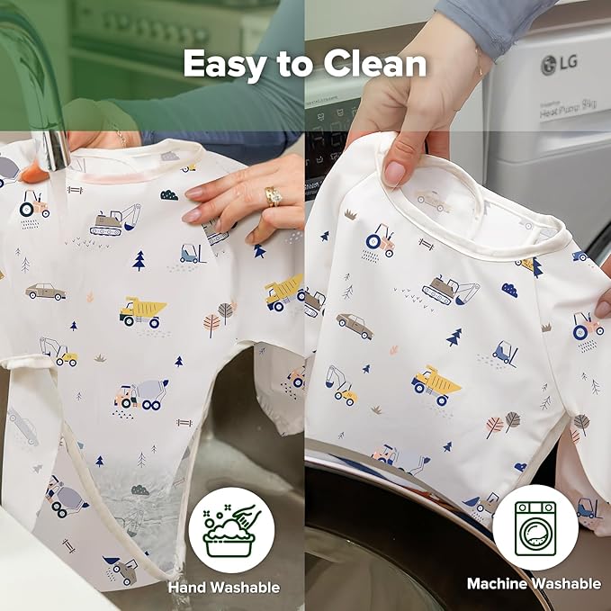 haakaa Long Sleeve Baby Bib, Waterproof & Adjustable Baby Smock Bib for Eating, Painting & Play, Easy Wipe Clean, 6–24M