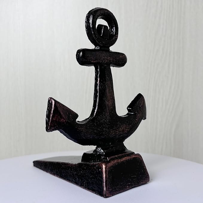 Door Stoppers for Bottom of Door Cast Iron Decorative Door Stop Wedge Metal Doorstops (Nautical Anchor Shape, Bronze)