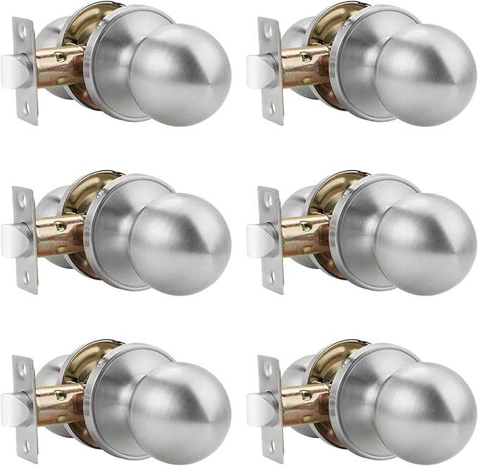 Knobonly 6 Pack Keyless Indoor Door Knob, Passage Door Knobs, Interior Door Knobs, Satin Nickel, Stainless Steel