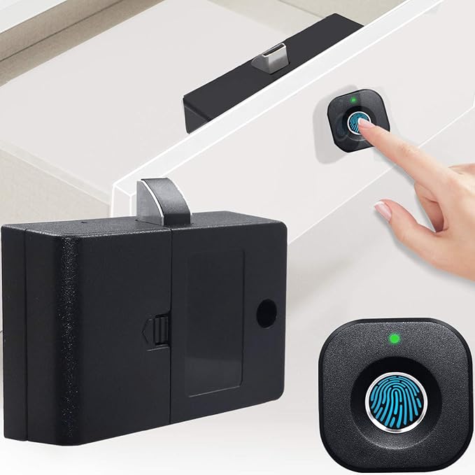 SUMNEW Fingerprint Cabinet Lock, Smart Biometric, Fit for Keyless Hidden File Drawer Wardrobe, Child Safety Electric Fingerprint Lock, DIY Wooden Furniture Privacy for Home Office