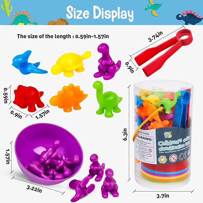 NAODONGLI Counting Dinosaurs Color Sorting Toys with Rainbow Bowls,Sensory Training & Counting Activity Montessori Education Learning Activities Easter Basket Stuffers Gifts for Boys Girls