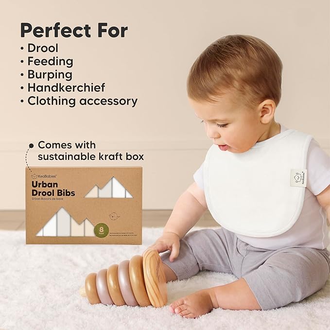 8-Pack Organic Baby Bibs for Boys, Girls - Soft Cotton Drooling and Teething Bibs for Baby Girl & Boy, Extra Absorbent, Easy to Clean & Put On for Toddler, Newborn, Infant 0-24 Months (Pure)