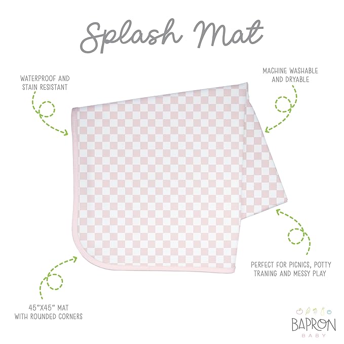BapronBaby Pink Checkerboard Splash Mat - Waterproof Catch-All for Under High Chairs, Floors, Tables, Playtime or Arts & Crafts - Machine Washable - 45" x 45”