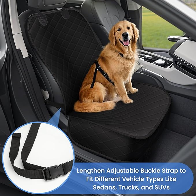 ELONGRIVER Dog Car Seat Covers, Waterproof Front Seat Cover for Dogs, Scratch-Proof, Nonslip Pet Passenger Seat Cover Protector, Universal Fit for Cars Trucks SUVs, Large Size, Black