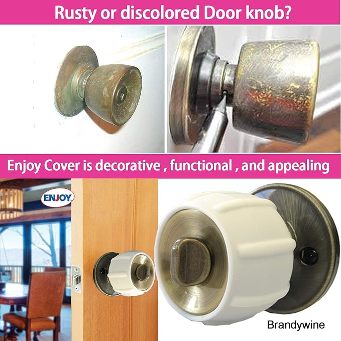 Enjoy Cover New Door Knob Cover Grips Non Slip Arthritis & Senior Living Aids Grippy Easy Open Decorative. Simple Functional Effective Solution- 4 Pack (White, Brandywine)