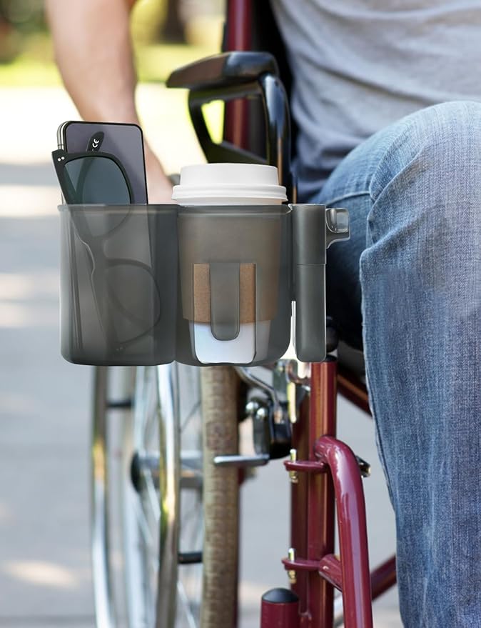 Universal Stroller Cup Holder with Phone Holder, 360° Rotatable Strong Clip, Big Storage Space for Walker, Wheelchair, Stroller, Bike (UM-SCH-B2507)