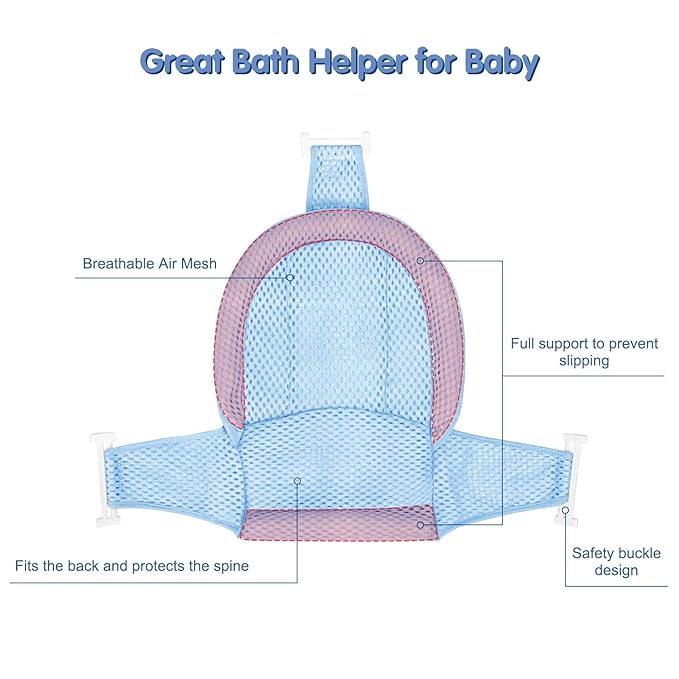 Colorlife Baby Bath Seat Support Net Infant Bathing Seat Support Mat, Adjustable Comfortable Non-Slip Three-Pointed Baby Shower Net Bathtub Sit Up Mesh for Newborn 0-12 Months-Light Blue(No Bathtub)