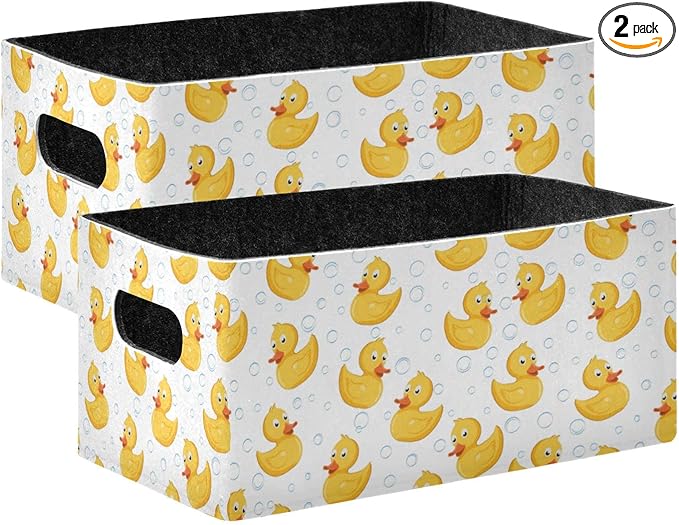 Emelivor Duck Storage Basket Bins Set (2pcs) Felt Collapsible Storage Bins with Dual Handles Dog Basket for Organizer, Closet, Shelves, Office