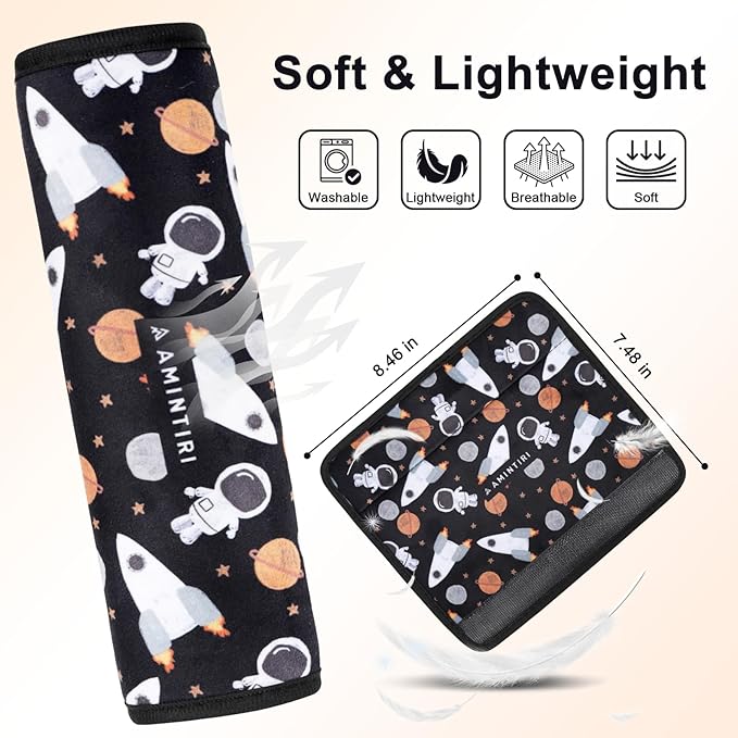 Amintiri Seat Strap Shoulder Pads for Kids, Seat Belt Cover for Children, Soft Furry Seat Belt Cushion for Travel, Cartoon Car Seat Belt Pad Cover for Boys and Girls.