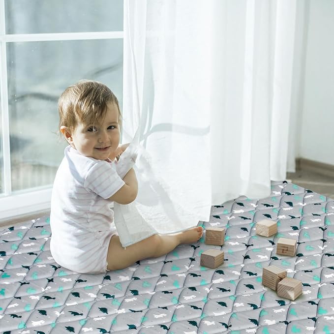 Premium Foam Baby Play Mat 50" X 50", Play Mat for Babies and Toddlers, Baby Floor Play Mat Non Slip, Kids Play Mat for Playpen, Thick One-Piece Crawling Mat, Easy Clean, Grey Dinosaur