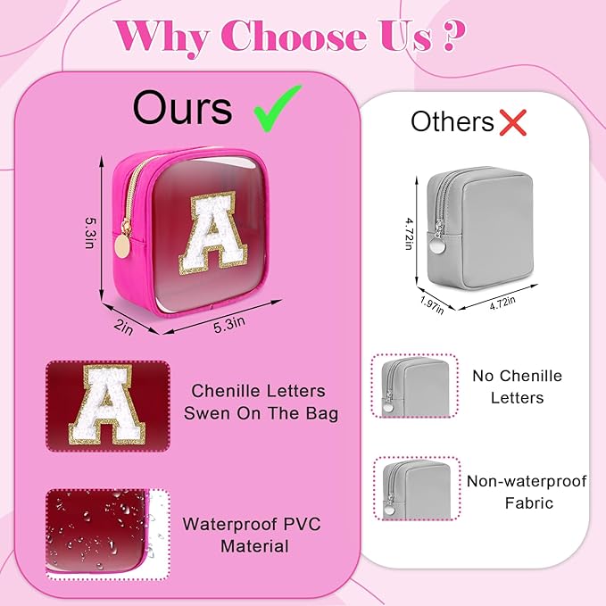 Personalized Initial Letter Clear Preppy Makeup Bag,Mini Nylon Chenille Letter Cosmetic Bag Cute Zipper Pouch Coin Purse for Teen Girls,Portable TSA Approved Travel Essentials Bag Gift for Women,G