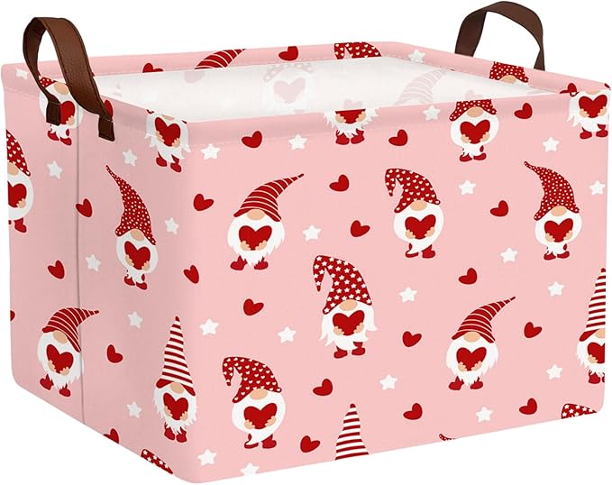 ASKETAM Valentine's Day Basket for Gifts Empty Cute Heart Large Gift Basket Decorative Storage Bin for Kid and Baby Room Décor (Pink Dwarf Love)