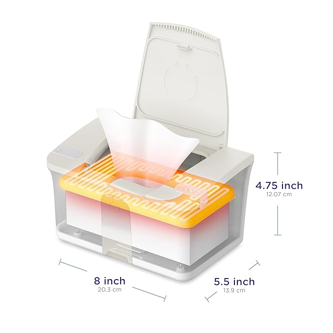 Ubbi Baby Wipes Warmer and Dispenser with Nightlight, Top-Heating System, Moisture Lock Lid, Fits Standard Wipe Packs, Soft Glow Light for Diaper Changes, Oat