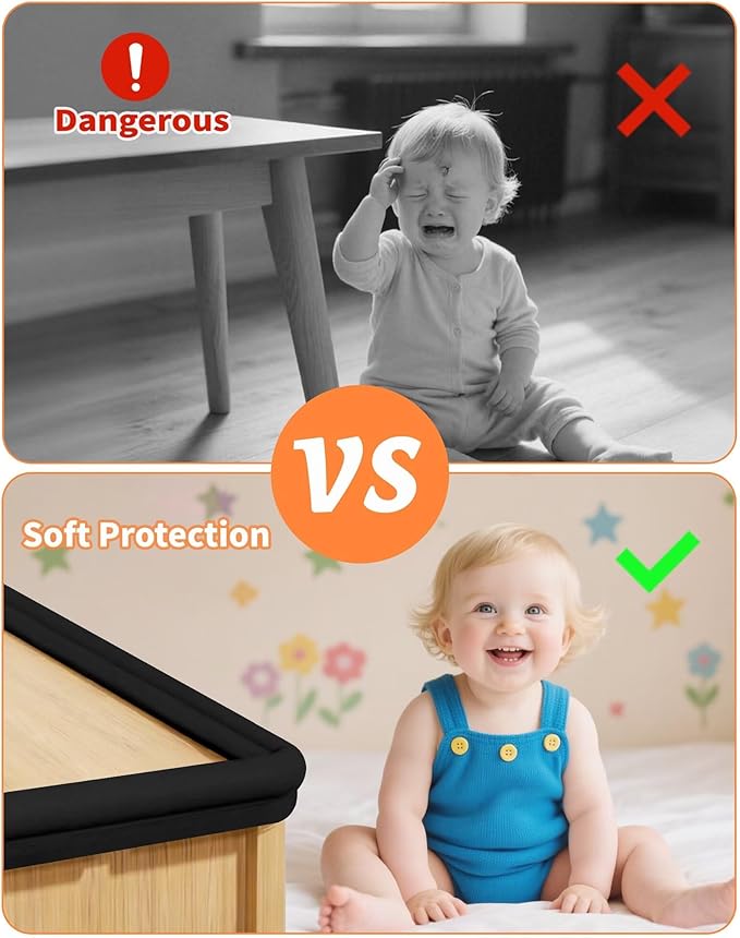 QYV Edge Corner Protector Baby Proofing, 6.56FT 0.6'' Thicken L-Shape Furniture Fireplace Safety Bumper Guard with 6 Corners, Pre-Taped, Soft NBR Rubber Foam, Table Edge Protector for Baby (Black)