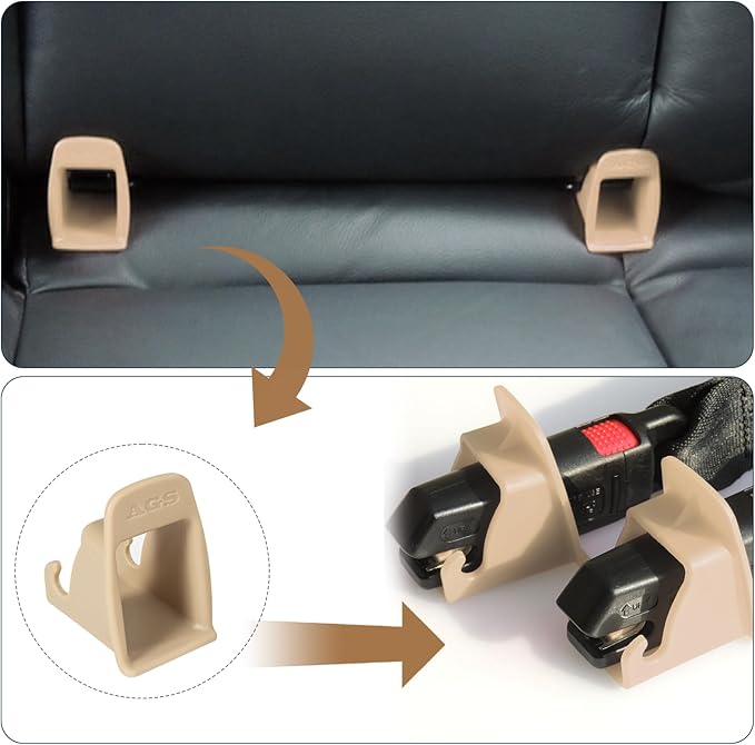 ISOFIX Interface Belt Latch Guide, 2Pcs Car Seat ISOFIX Interface Buckle Fixed Guide Groove Car Seat Bracket Connector (2Pcs Beige)