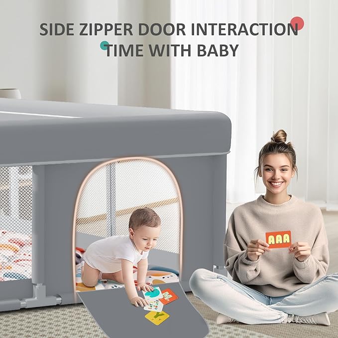 besuhot Baby Playpen 74"x50" with Mat Play Pens for Babies and Toddlers, Large Play Yards for Indoor & Outdoor with Zipper Gates