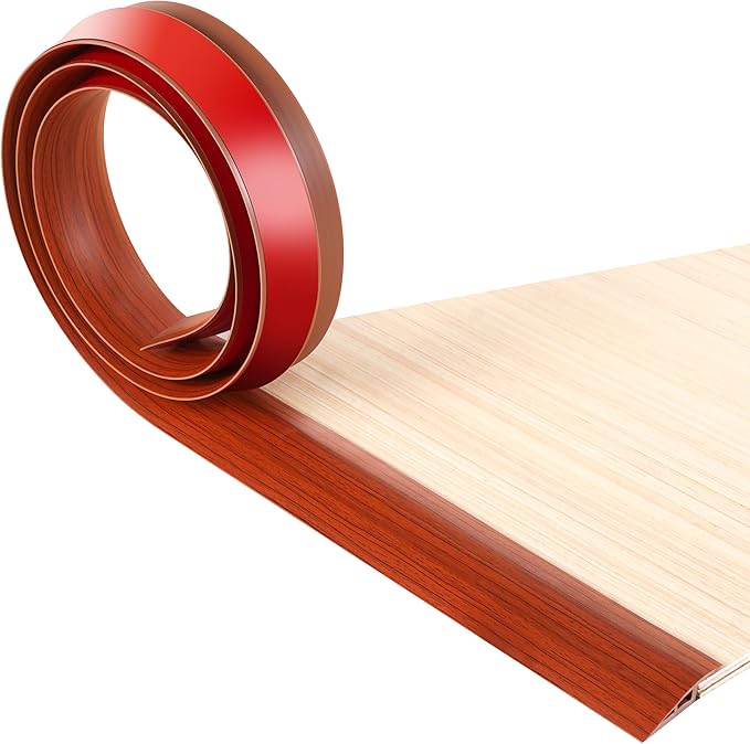 BNELL Floor Transition Strip Self Adhesive-PVC Carpet & Floor Edging Trim Strip,Threshold Transitions Suitable for Threshold Height Less Than 10mm (9.84FT_Red Teak Wood Grain)