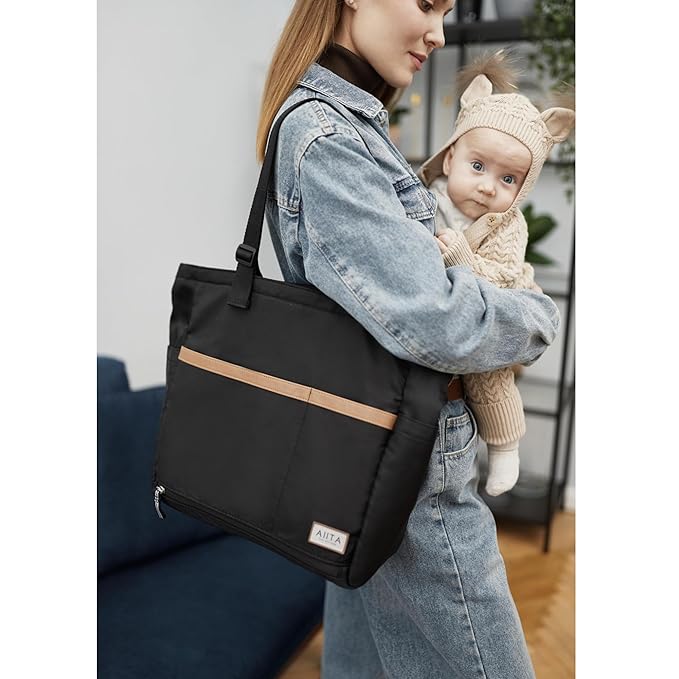 AIITA Diaper Bag Tote,Baby Diaper Bags,Convertible Diaper Bag Backpack,Crossbody Tote Bag for Women,Stylish Shoulder Bag with Changing Pad,Baby Registry, Work Tote,Travel Gym Bag,Black