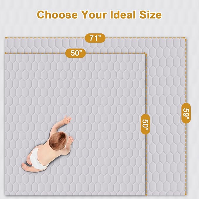 TINYHARBO Premium Foam Baby Play Mat 71" x 59" with Removable Cover, Extra Extra Thick Padding Playpen Mat, Non-Slip Floor Mat, Stylish & Easy to Clean for Crawling Baby, Infants & Toddlers, Grey