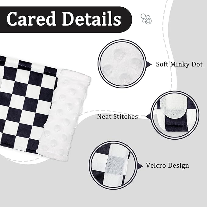 DILIMI Baby Car Seat Belt Covers, 2Pcs Carseat Shoulder Strap Pads, Soft Minky Car Seat Neck Covers, Newborn Car Seat Strap Protectors, Stroller Strap Covers for Baby Kids, Black Checkered