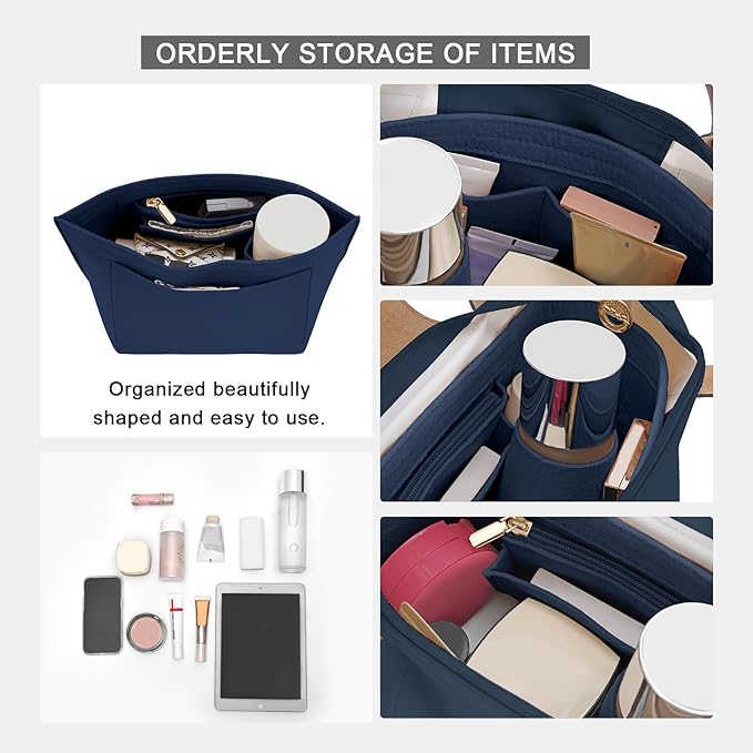 Felt Purse Organizer Insert for Longchamp Le Pliage M Handbag Insert (Dark Blue, Medium)