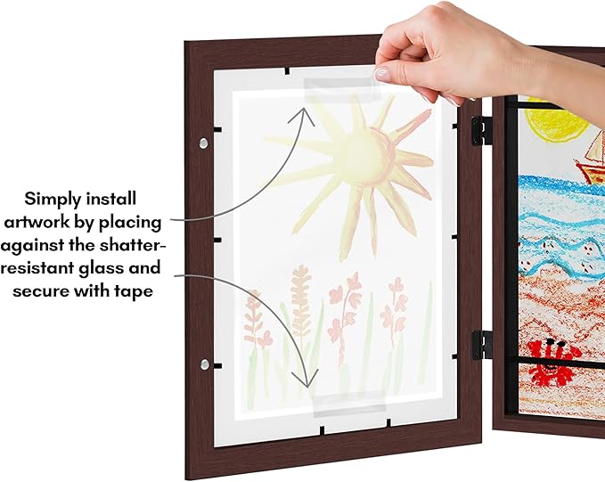 Americanflat Kids Artwork Frame Changeable (Mahogany) - Magnetic Door Holds 100 Art Pieces - 8.5x11 Letter Size Display with Mat or 10x12.5 Without Mat - My Mini Masterpiece