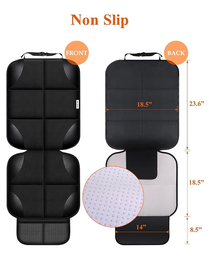 Meolsaek Car Seat Protector for Child Car Seat, Durable 600D Fabric Waterproof Car Seat Cover with Thick Pad Non-Slip Backing (No Imprints) (2 pcs -Black)