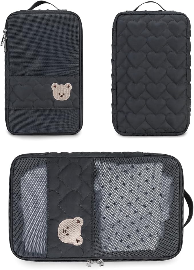 MOMIGO Baby Diaper Bag Organizer Pouches - 2 Pack Waterproof Pod Hanging Diaper Bag Cute Bear Mesh Bag Reusable, Washable or Baby Cloth Diapers