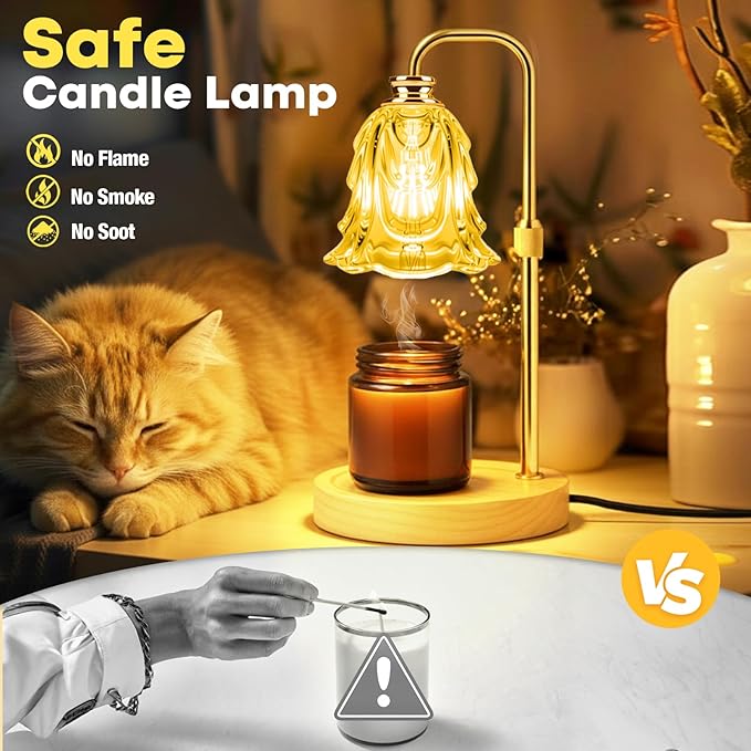 Candle Warmer Lamp with Timer and Dimmer, Electric Wax Warmers for Scented Candles with 5 Brightness Settings, Anti-Glare Lamp with Adjustable Height, Home Decor, Gift for Christmas, Birthday