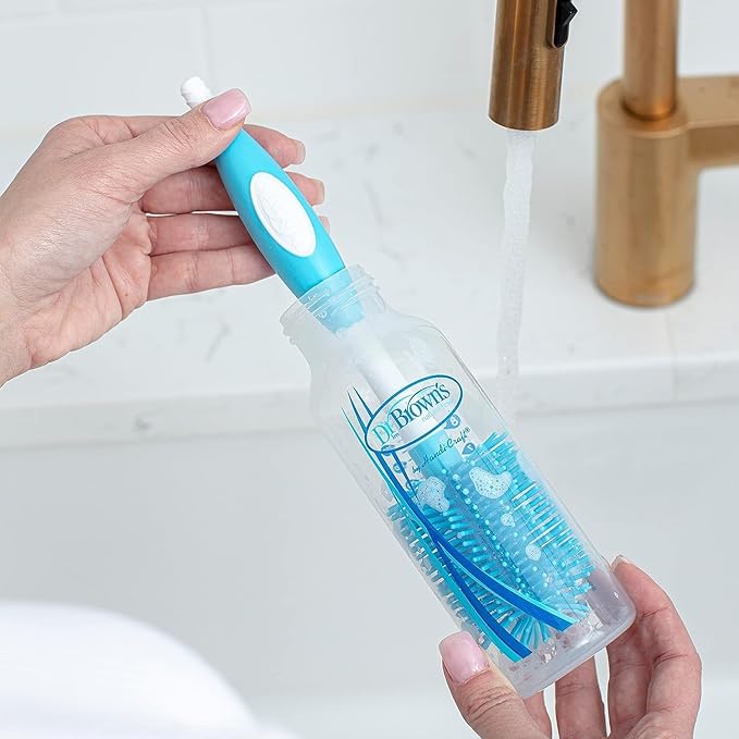 Dr. Brown's Soft Touch No Scratch Baby Bottle Cleaning Brush, Nipple Cleaner & Suction Cup Base for Easy Storage, BPA Free, Blue (Pack of 5)