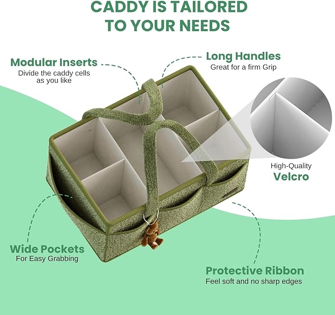 BREEZYBUBS Large Diaper Caddy Organizer with Dividers - Baby Basket for Nursery and Changing Table - Portable Storage with Strong Handles for Diapers, Wipes and Newborn Essentials