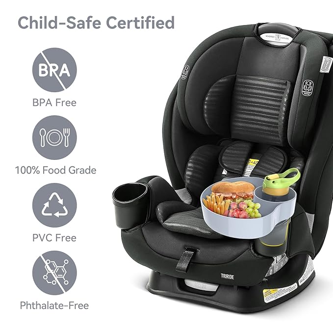 Car Seat Cup Holder Snack Tray: Travel Tray for Kids Car Seat Food Tray for Kids Travel, Toddler Carseat Eating Plate Table, Kid Road Trip Table Essentials Accessories, Grey