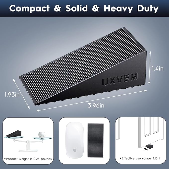 4-Pack Premium Rubber Wedge Door Stops, Solid Heavy-Duty Floor Door Stopper Door Wedges with Patented Anti-Slip Base, No Installation for Home/Office, Non-Scratching, Fits Gaps Under 1.18”