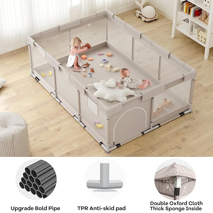 ZEEBABA Baby Playpen,71x47 inch Playpen for Babies and Toddlers, Play Pen for Kids, Play Pens for Babies and Toddlers for Apartment (Without mat)