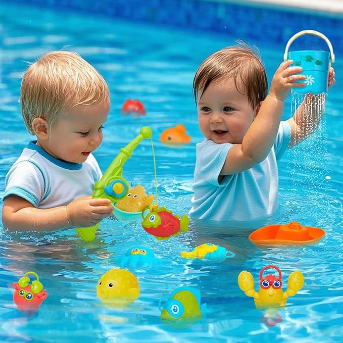 Baby Bath Toys for Kids Ages 1-3, 26Pcs Mold Free Bath Toys Toddler 2-4 for Fishing Game Toys with Fishing Rod Net and Storage Bag, Water Table Pool Bathtub Toys for Toddlers and Kids Ages 3-5 4-8