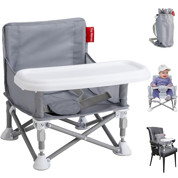 Tiny Marvels Portable 3-in-1 Baby Chair – Cozy Toddler Chair, Baby Seat with Tray, Booster Seat – Compact, Foldable, Safe with Child Safety Belt Carry Bag – Perfect for Travel & Family Time